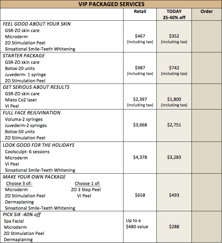 VIP Packaged Services Prices