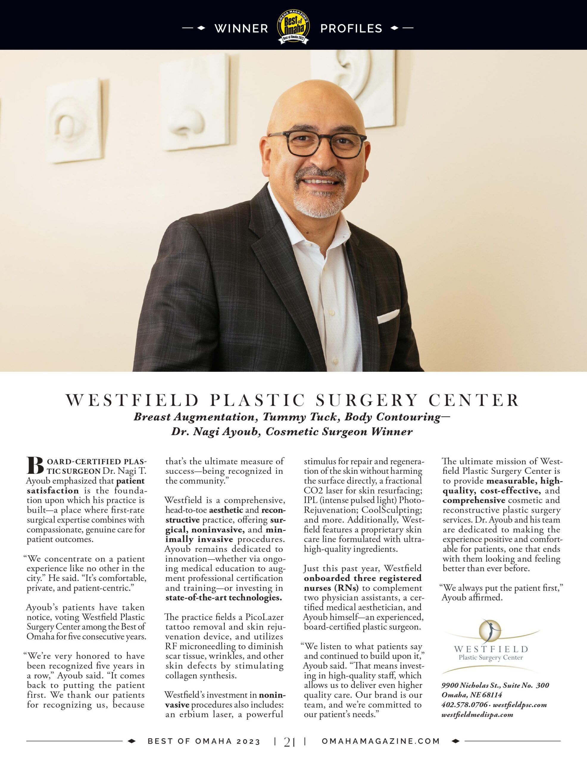 Headshot of Dr Ayoub as Best of Omaha Winner 2023